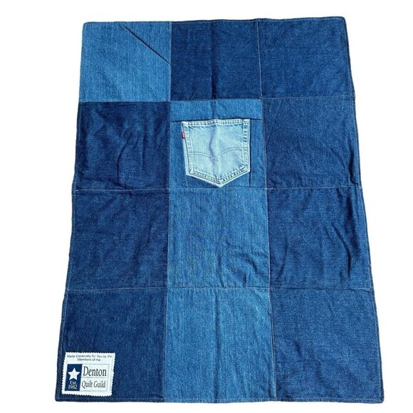 VTG Denton Texas Quilt Guild 26" x 36" Patchwork Diamond Denim Multicolor USA - Picture 2 of 10